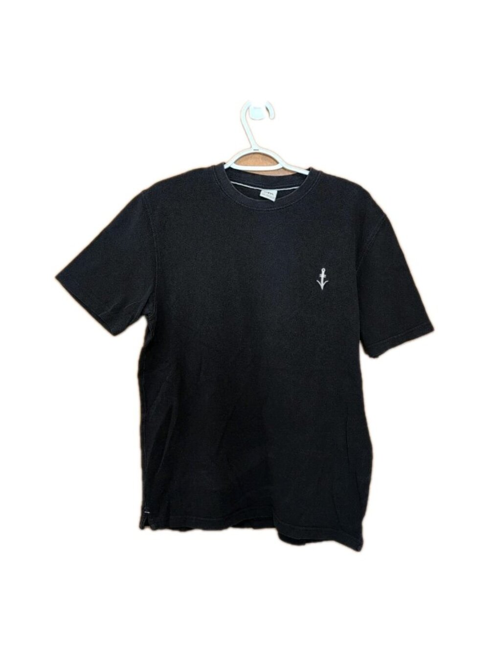 Zara Shirt Men's M Black Short Sleeve Tee Anchor Chest Graphic Solid Crew Neck